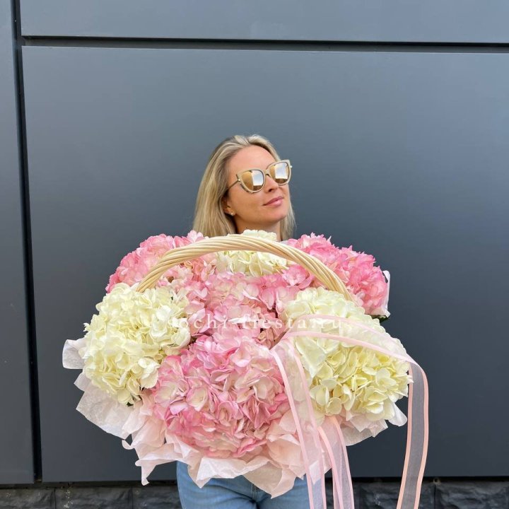 7 гортензий в корзине в Волгограде