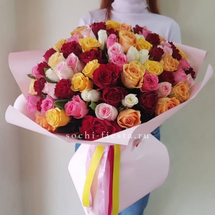 101 роза Кенийский микс "Нежность" в Волгограде